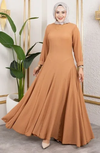 Flounce Detailed Crepe Dress 7132-08 Tan 7132-08