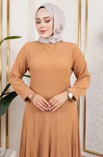 Flounce Detailed Crepe Dress 7132-08 Tan 7132-08
