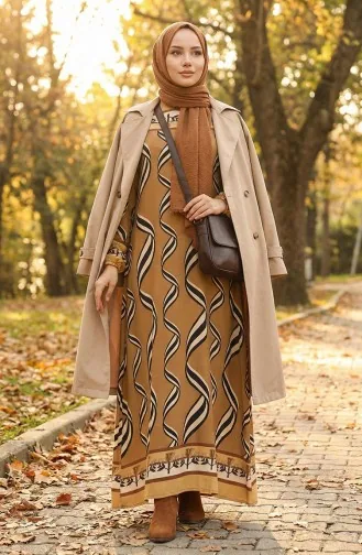 Robe à Manches élastiques En Tissu Viscose 0031-02 Café Au Lait 0031-02