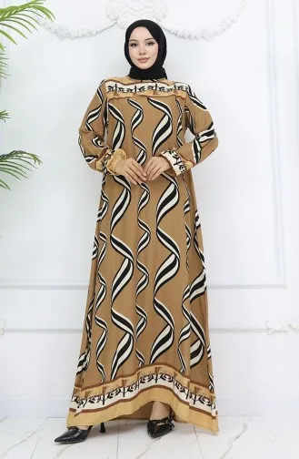 Robe à Manches élastiques En Tissu Viscose 0031-02 Café Au Lait 0031-02