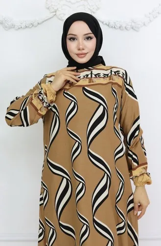 Robe à Manches élastiques En Tissu Viscose 0031-02 Café Au Lait 0031-02