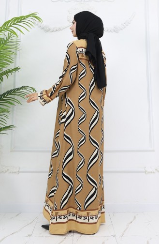 فستان بأكمام مرنة من قماش الفيسكوز 0031-02 بلون القهوة والحليب 0031-02