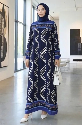 Viscose Stof Elastische Mouw Jurk 0031-05 Marineblauw 0031-05