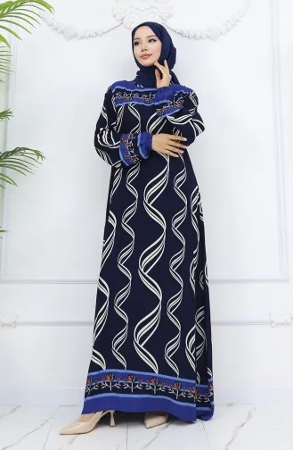 Viscose Stof Elastische Mouw Jurk 0031-05 Marineblauw 0031-05