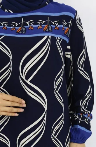 Viscose Stof Elastische Mouw Jurk 0031-05 Marineblauw 0031-05