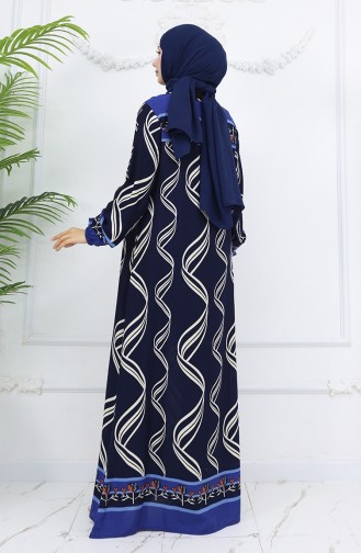 فستان من قماش الفيسكوز بأكمام مرنة 0031-05 أزرق داكن 0031-05
