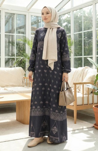 Tuğra Detaylı Desenli Elbise 0039-04 Füme