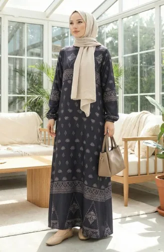 Robe à Motifs Avec Détails Tughra 0039-04 Fumée 0039-04