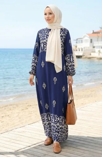 Viscose Stof Patroon Jurk 0060-03 Marineblauw 0060-03