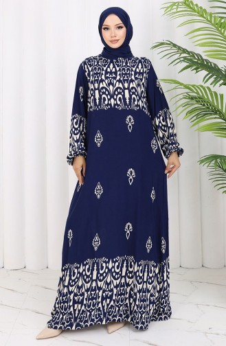 Viscose Stof Patroon Jurk 0060-03 Marineblauw 0060-03