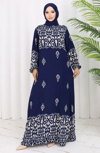 Viscose Stof Patroon Jurk 0060-03 Marineblauw 0060-03