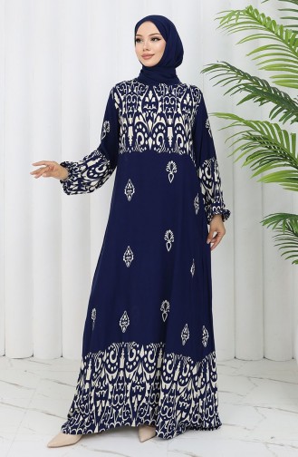 Viscose Stof Patroon Jurk 0060-03 Marineblauw 0060-03