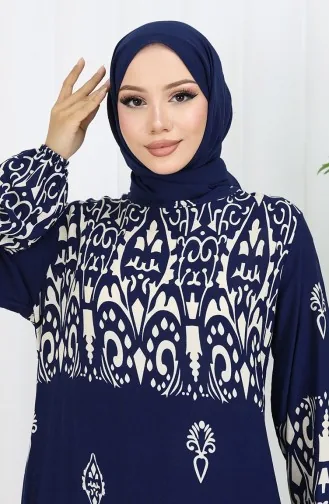 Viscose Stof Patroon Jurk 0060-03 Marineblauw 0060-03