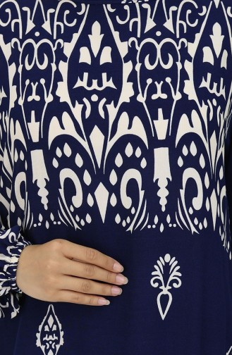 Viscose Stof Patroon Jurk 0060-03 Marineblauw 0060-03