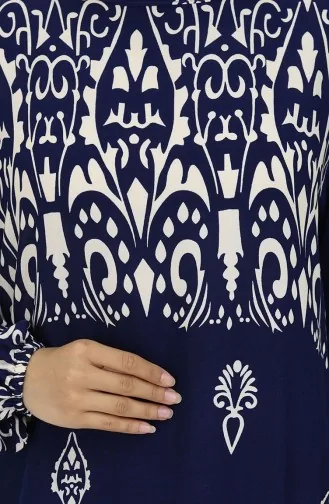 Viscose Stof Patroon Jurk 0060-03 Marineblauw 0060-03