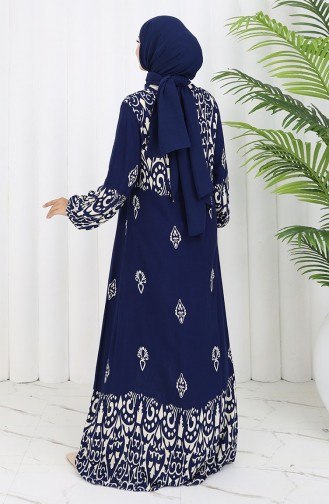 Viscose Stof Patroon Jurk 0060-03 Marineblauw 0060-03