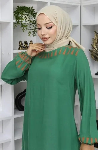 Robe à Motifs Avec Manches élastiques 0084-05 Vert 0084-05