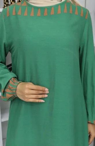 Robe à Motifs Avec Manches élastiques 0084-05 Vert 0084-05