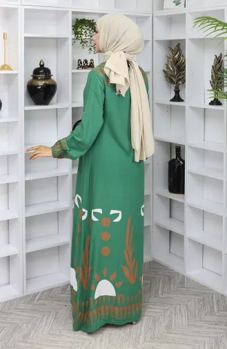 Robe à Motifs Avec Manches élastiques 0084-05 Vert 0084-05