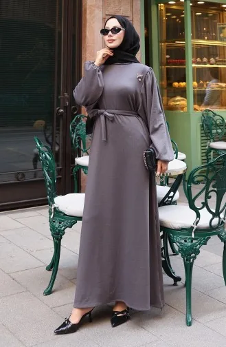 Cord-Hijab-Kleid Mit Broschenspitze 0220-03 Anthrazit 0220-03