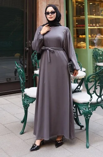 Cord-Hijab-Kleid Mit Broschenspitze 0220-03 Anthrazit 0220-03