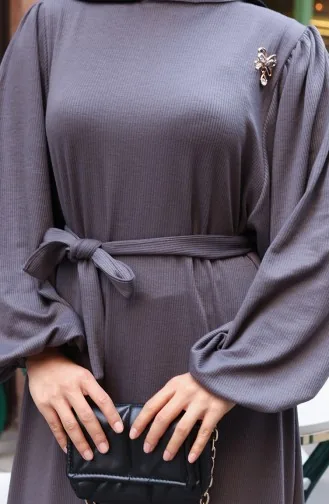 Cord-Hijab-Kleid Mit Broschenspitze 0220-03 Anthrazit 0220-03