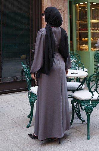Robe Hijab En Velours Côtelé Anthracite Ornée De Dentelle Et De Broches 0220-03 0220-03