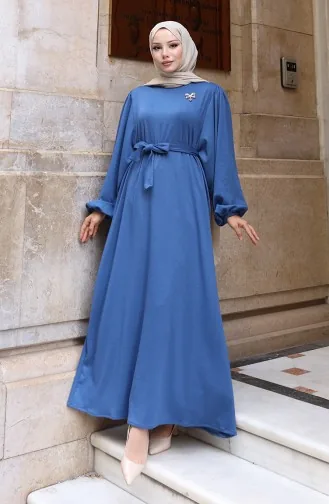 فستان حجاب مضلع بتفاصيل دانتيل 0220-06 نيلي 0220-06