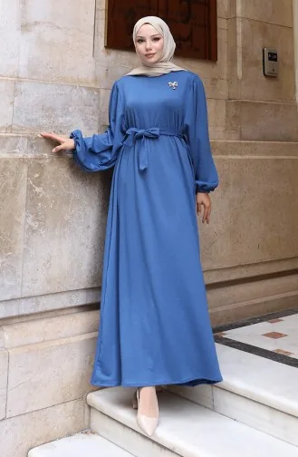 فستان حجاب مضلع بتفاصيل دانتيل 0220-06 نيلي 0220-06