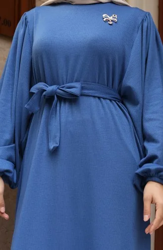 فستان حجاب مضلع بتفاصيل دانتيل 0220-06 نيلي 0220-06