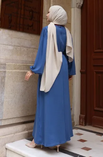 فستان حجاب مضلع بتفاصيل دانتيل 0220-06 نيلي 0220-06