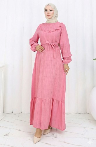 Jurk Met Ruches En Riem 2159-07 Roze 2159-07