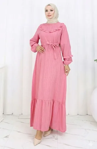 Jurk Met Ruches En Riem 2159-07 Roze 2159-07