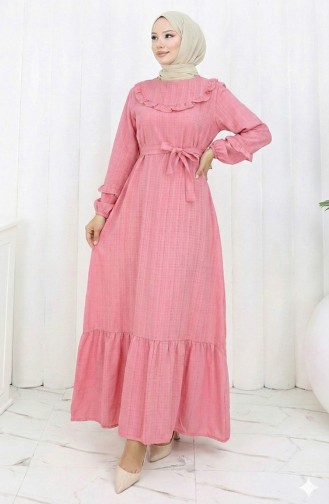 Jurk Met Ruches En Riem 2159-07 Roze 2159-07