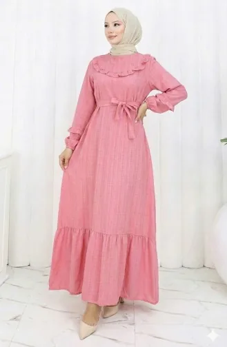 Jurk Met Ruches En Riem 2159-07 Roze 2159-07