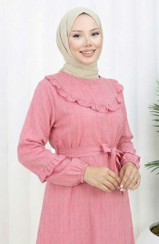 Jurk Met Ruches En Riem 2159-07 Roze 2159-07