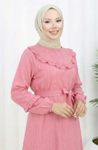 Jurk Met Ruches En Riem 2159-07 Roze 2159-07