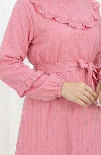 Jurk Met Ruches En Riem 2159-07 Roze 2159-07