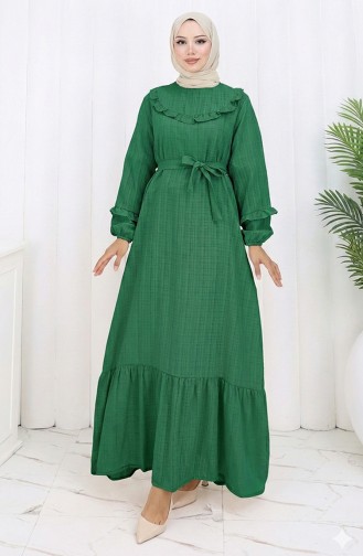 Jurk Met Ruches En Riem 2159-08 Groen 2159-08