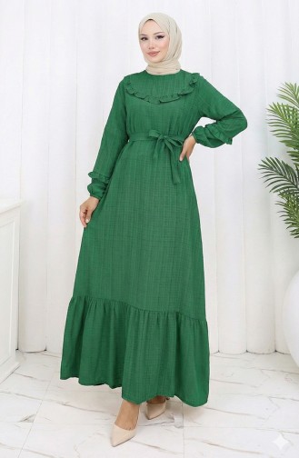 Jurk Met Ruches En Riem 2159-08 Groen 2159-08