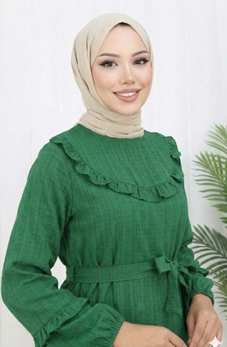 Jurk Met Ruches En Riem 2159-08 Groen 2159-08
