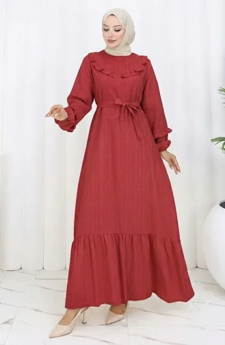 Jurk Met Ruches En Riem 2159-09 Rood 2159-09