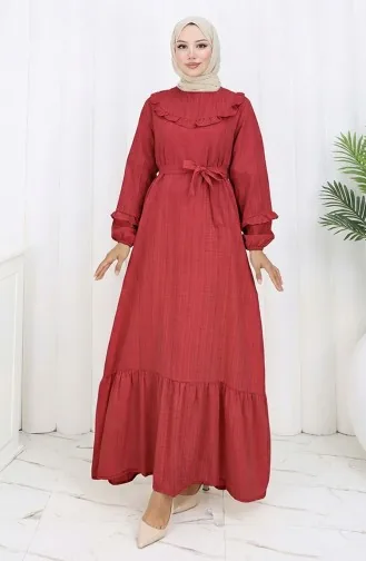 Jurk Met Ruches En Riem 2159-09 Rood 2159-09