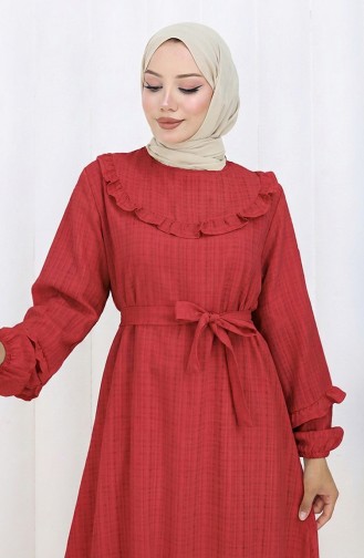 Jurk Met Ruches En Riem 2159-09 Rood 2159-09