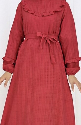 Jurk Met Ruches En Riem 2159-09 Rood 2159-09