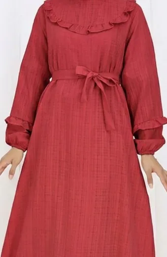 Jurk Met Ruches En Riem 2159-09 Rood 2159-09