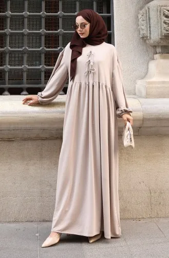 Relaxed Cut Hijab Dress With Lace Detail 2171-01 Mink 2171-01