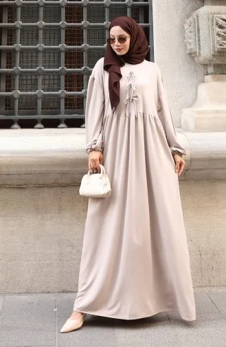 Relaxed Cut Hijab Dress With Lace Detail 2171-01 Mink 2171-01