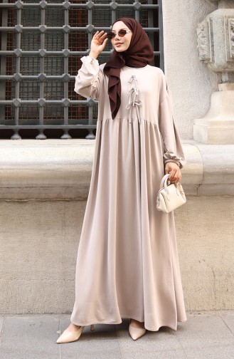 Relaxed Cut Hijab Dress With Lace Detail 2171-01 Mink 2171-01