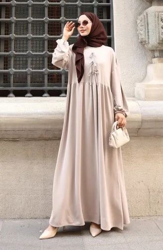 Relaxed Cut Hijab Dress With Lace Detail 2171-01 Mink 2171-01